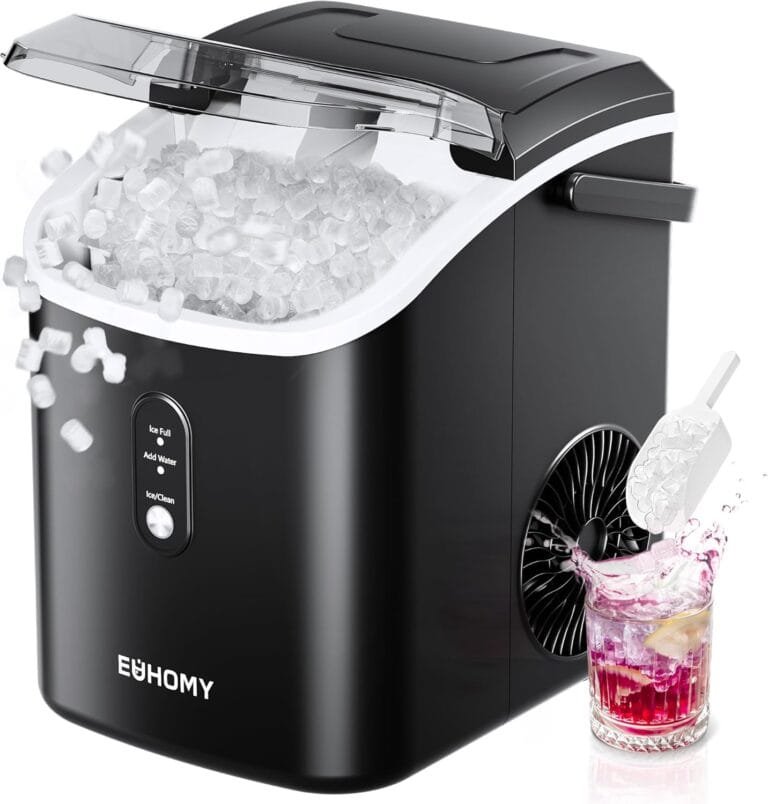 euhomy nugget ice maker countertop with handle, ready in 6 mins, 34lbs per day, removable top cover