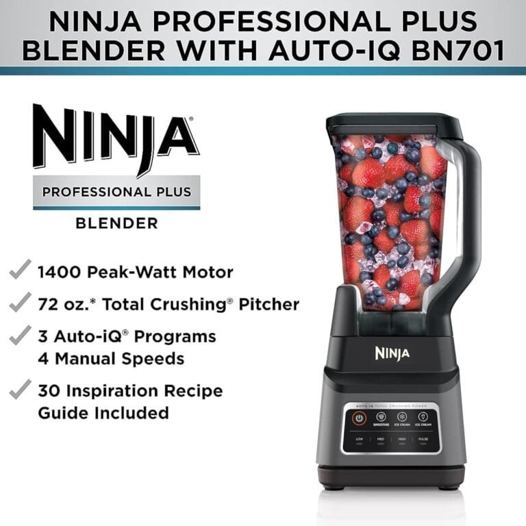 ninja bn701 professional plus blender, 1400 peak watts, 3 functions for smoothies, frozen drinks & ice cream with auto iq, 72 oz. total crushing pitcher & lid, dark grey3