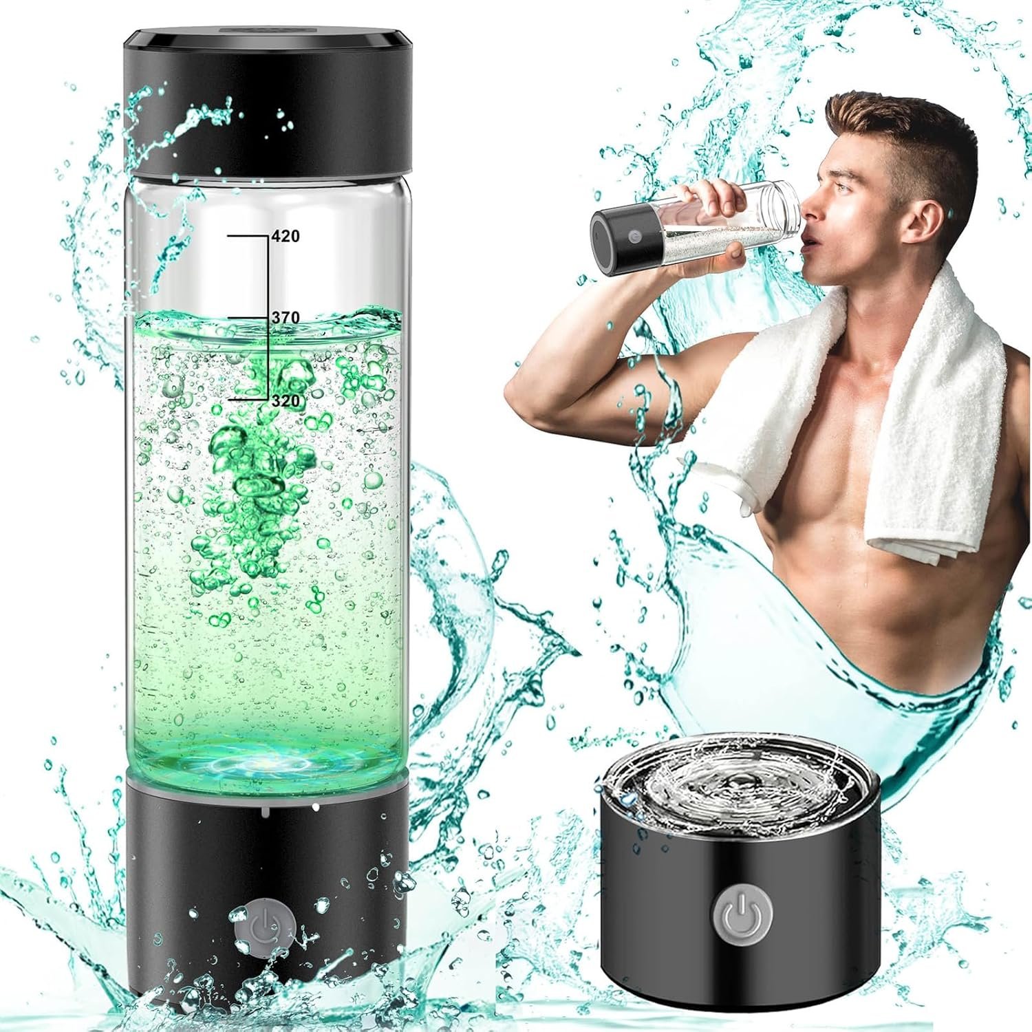 upgrade hydrogen water bottle, 3min 2200ppb hydrogen water bottle generator spe pem tech, 14oz portable hydro water bottle machine, birthday xmas gift for husband,wife,family,friends,travel